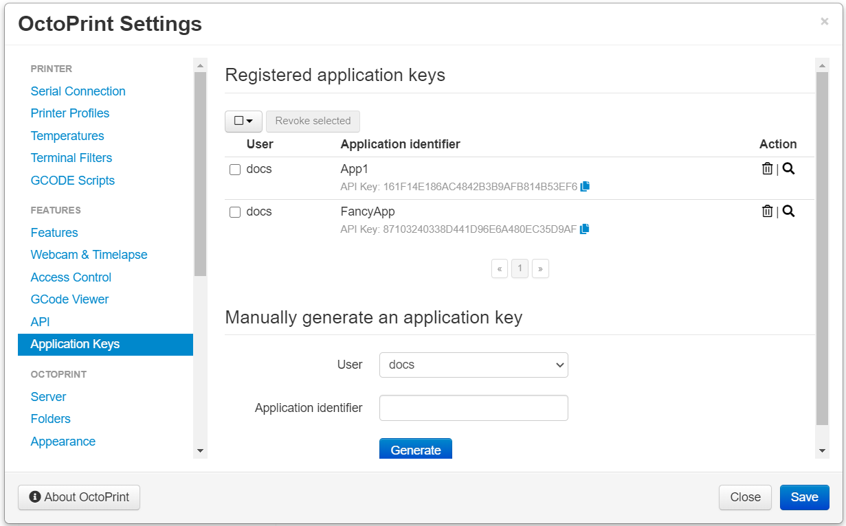 Global key management via settings