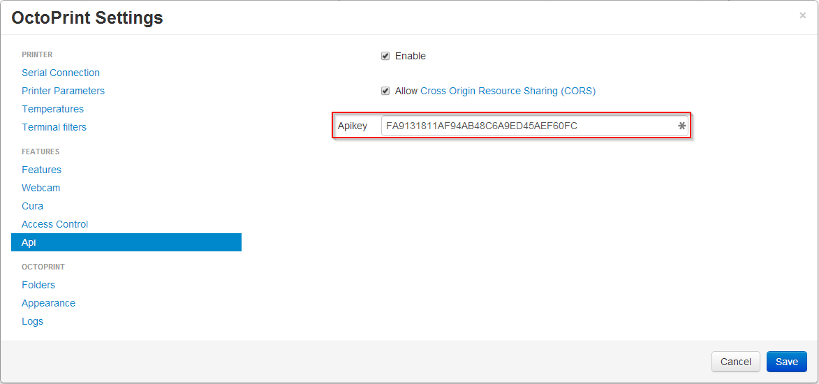 Global API key in the API settings