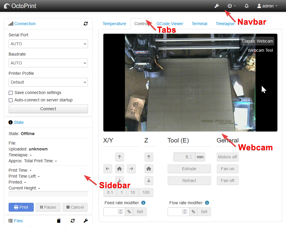 Template injection types in the main part of the interface