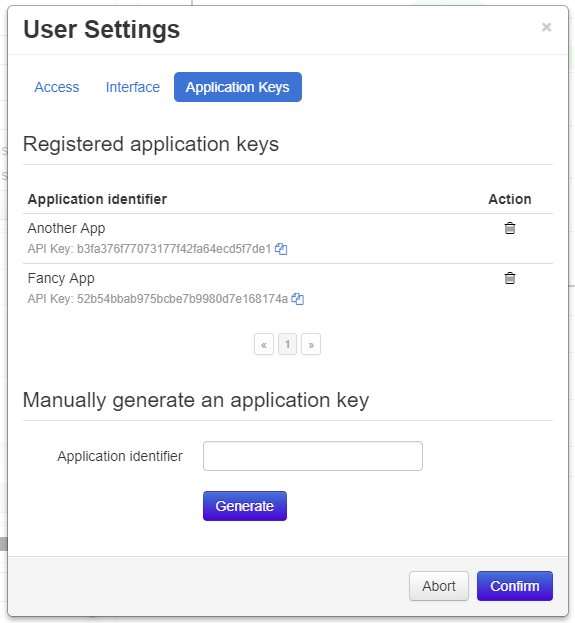 Key management via user settings